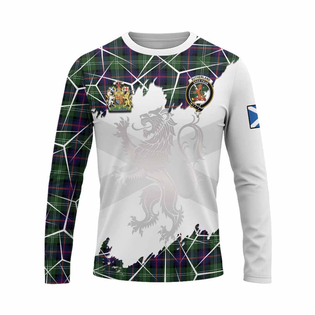 Sutherland Tartan Long Sleeve T-Shirt with Family Crest and Lion Rampant Grunge Style