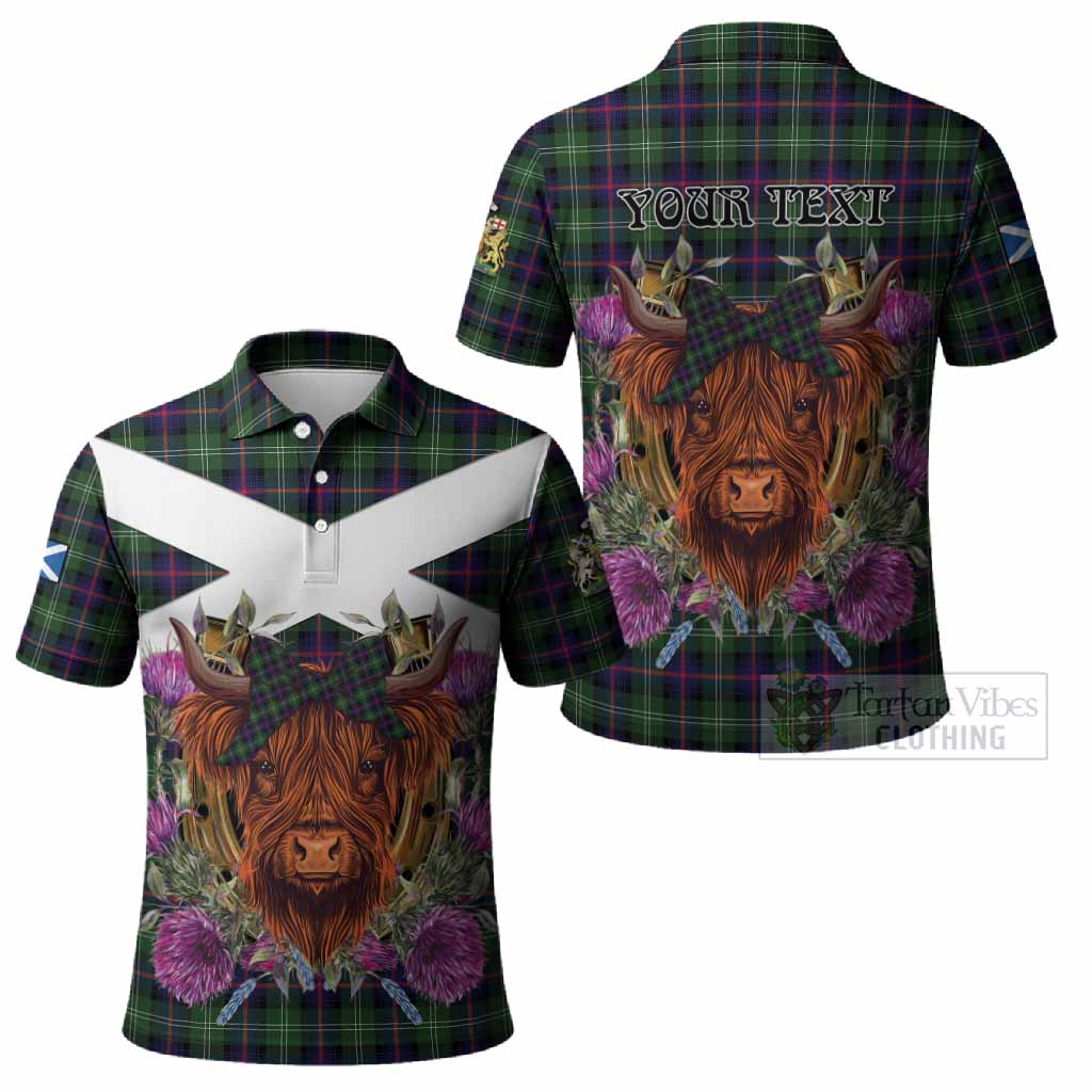 Sutherland Tartan Polo Shirt Scottish Thistle Heilan Coo