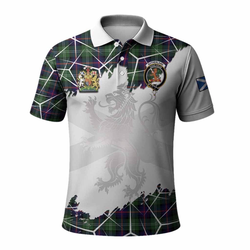 Sutherland Tartan Polo Shirt with Family Crest and Lion Rampant Grunge Style