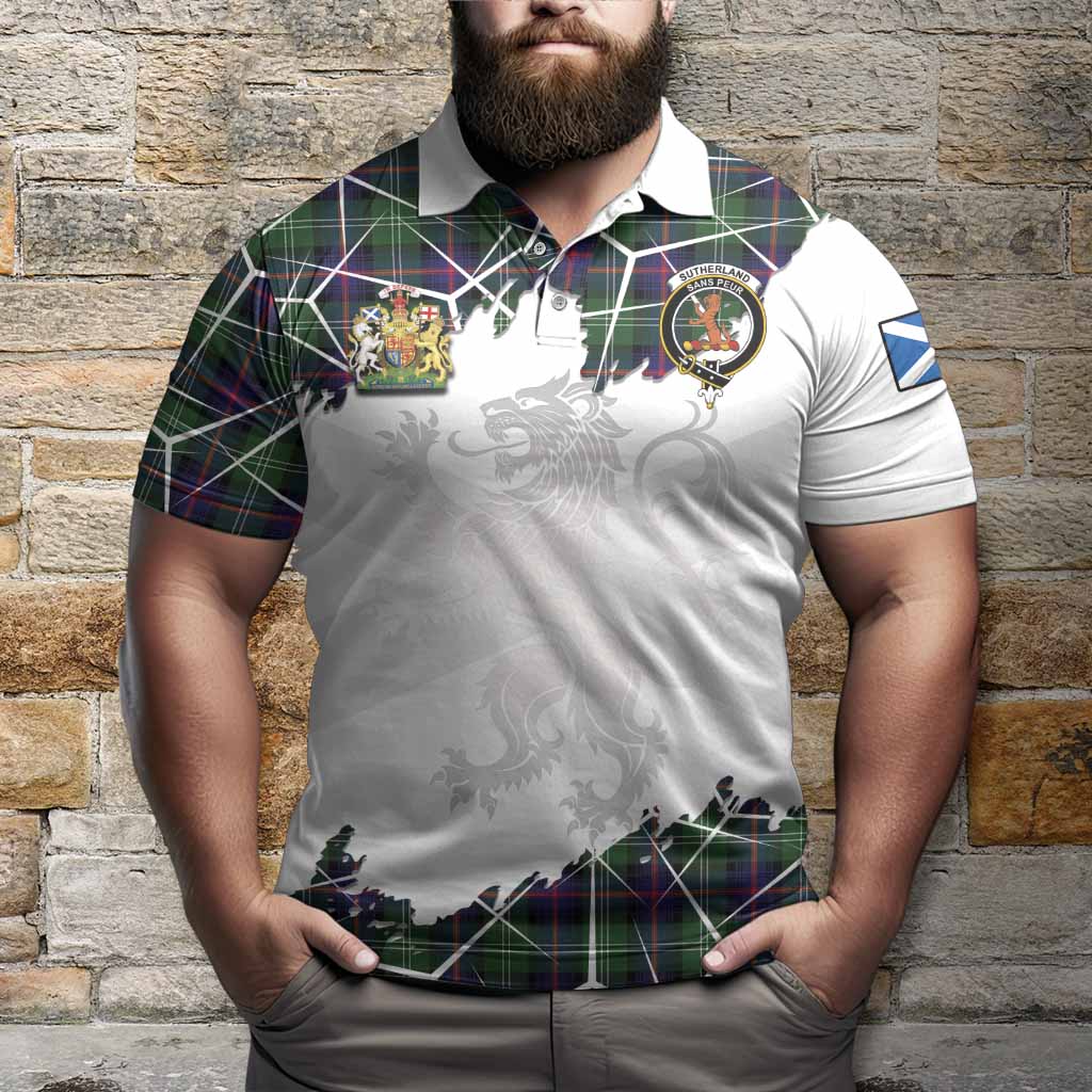 Sutherland Tartan Polo Shirt with Family Crest and Lion Rampant Grunge Style