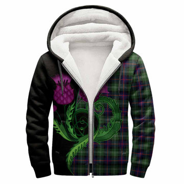 Sutherland Tartan Sherpa Hoodie Traditional Scottish Thistle