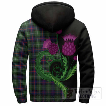 Sutherland Tartan Sherpa Hoodie Traditional Scottish Thistle