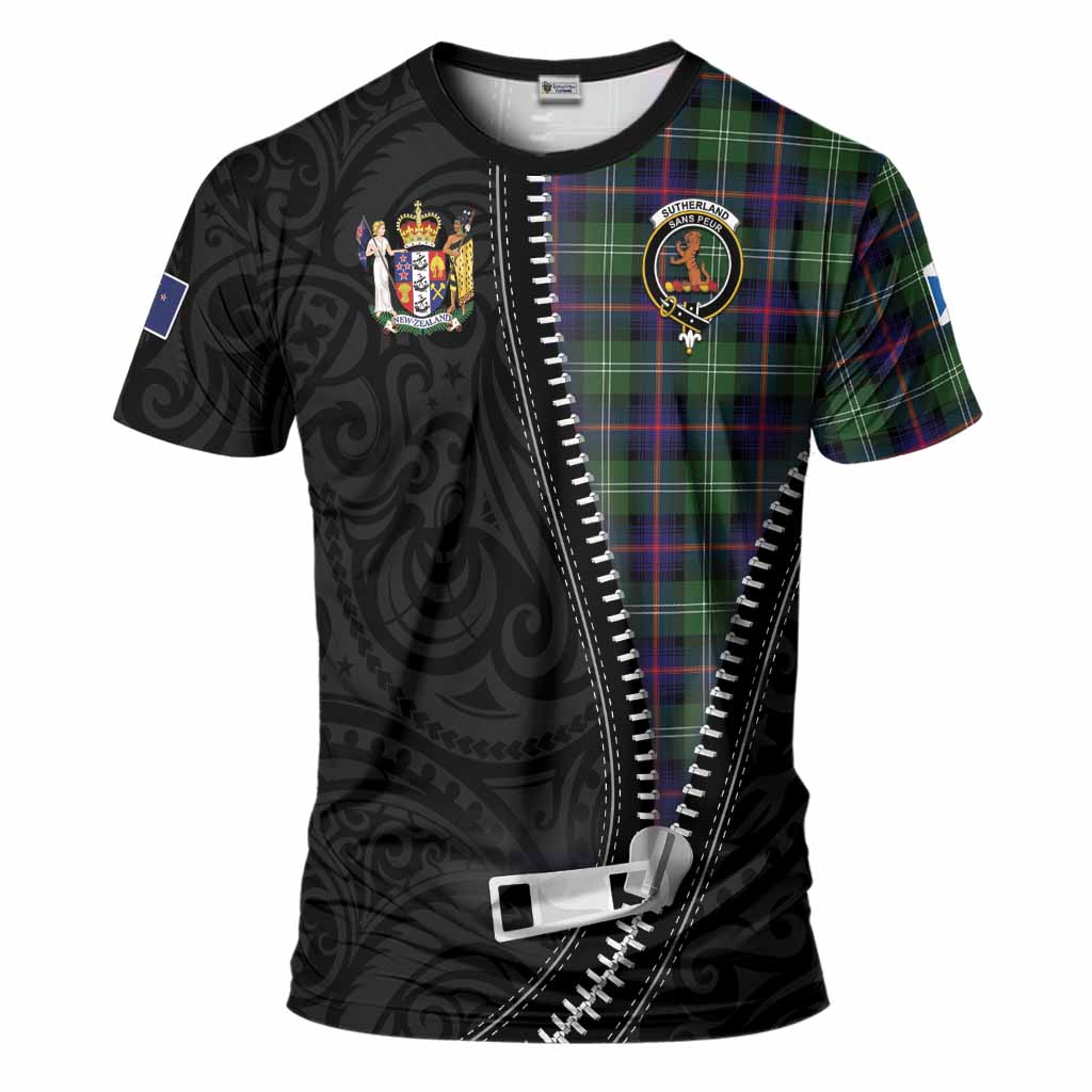 Sutherland Tartan T-Shirt New Zealand Pattern Unique Zipper Stylized