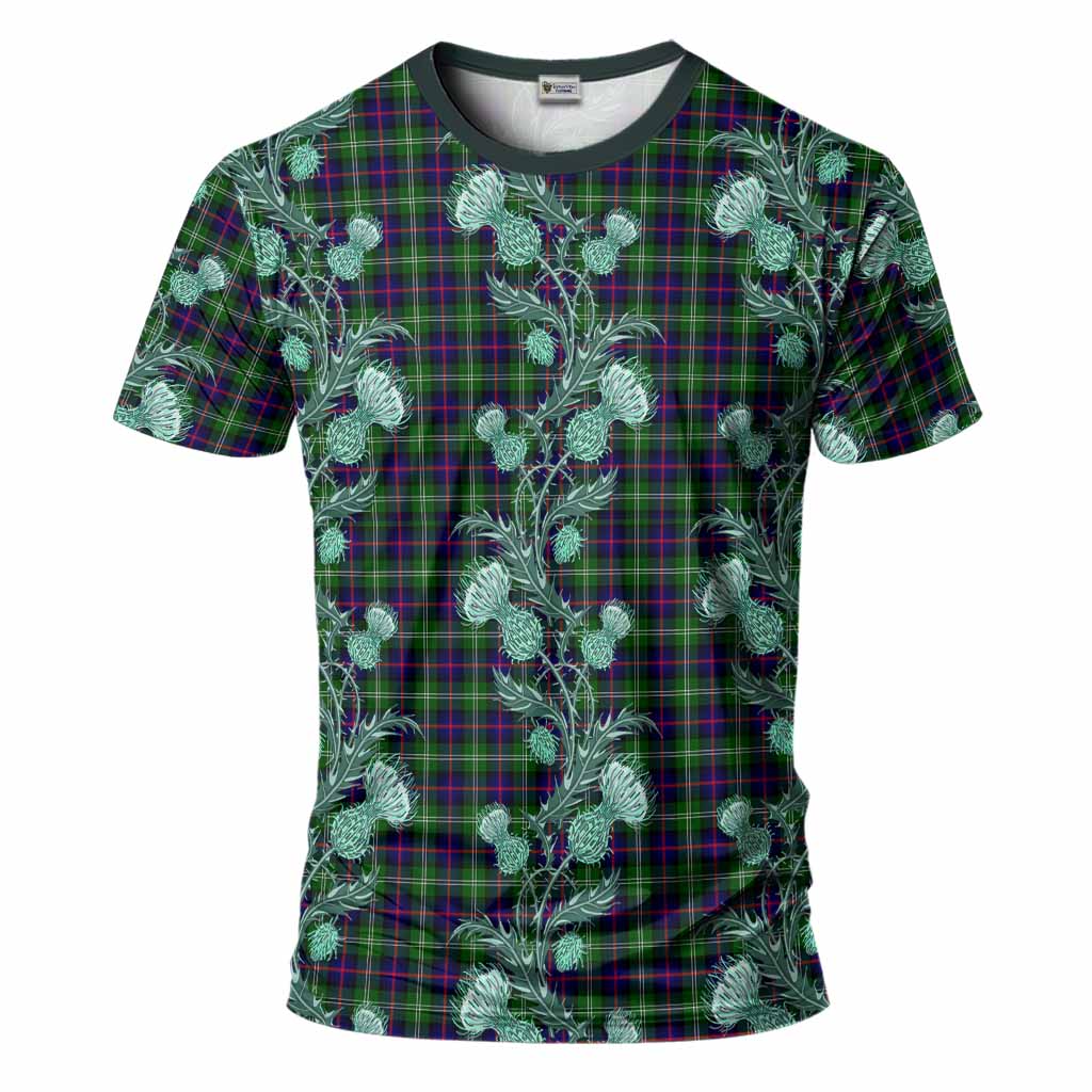 Sutherland Tartan T-Shirt Seamless Scottish Thistle Flowers