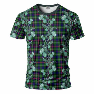 Sutherland Tartan T-Shirt Seamless Scottish Thistle Flowers