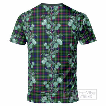 Sutherland Tartan T-Shirt Seamless Scottish Thistle Flowers