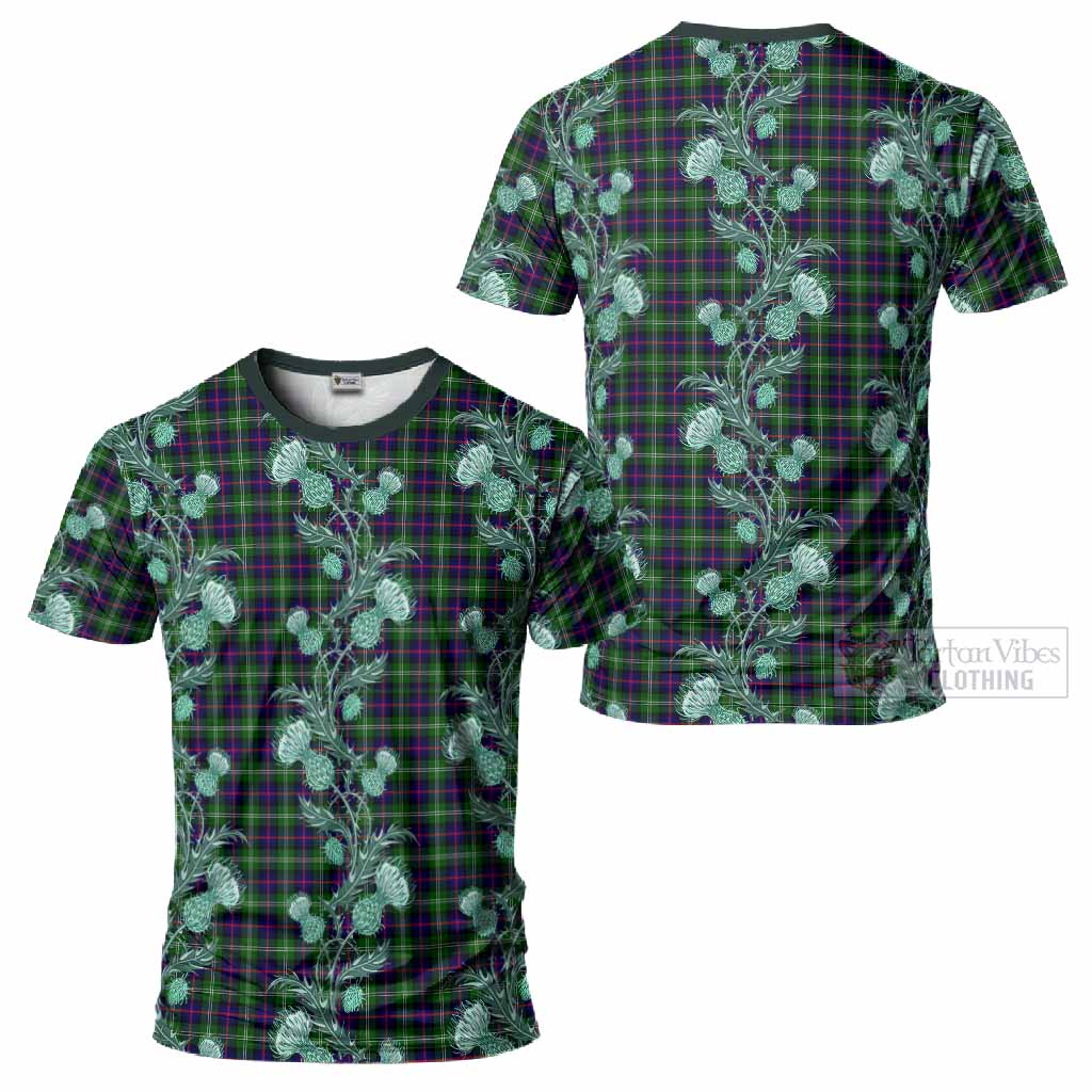Sutherland Tartan T-Shirt Seamless Scottish Thistle Flowers