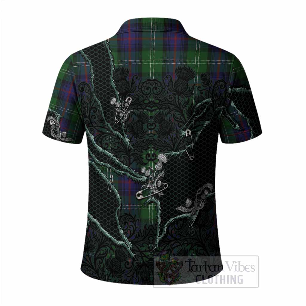 Sutherland Tartan Thistle Dark Gothic Polo Shirt - Tartan Vibes Clothing