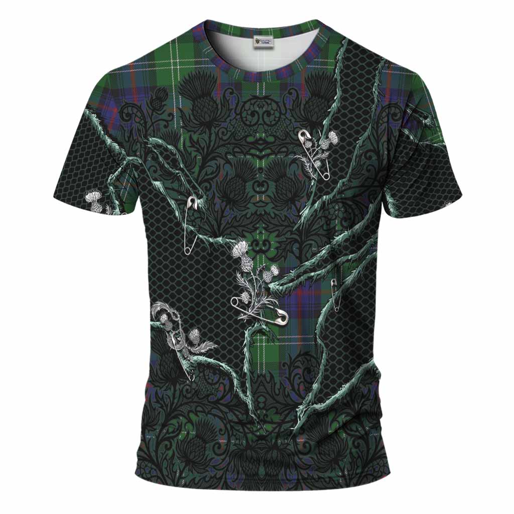 Sutherland Tartan Thistle Dark Gothic T-Shirt Kid's Shirt - Tartan Vibes Clothing