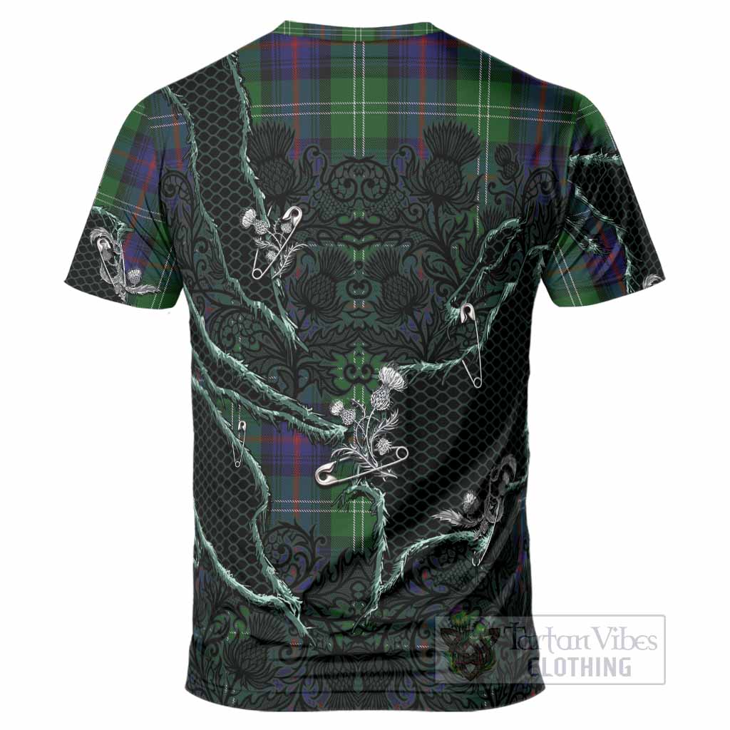 Sutherland Tartan Thistle Dark Gothic T-Shirt - Tartan Vibes Clothing