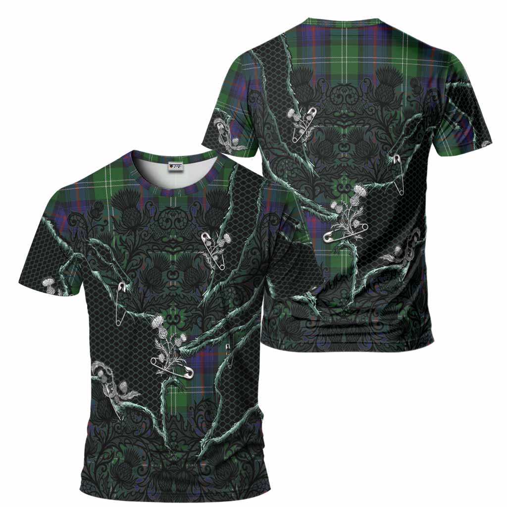 Sutherland Tartan Thistle Dark Gothic T-Shirt - Tartan Vibes Clothing