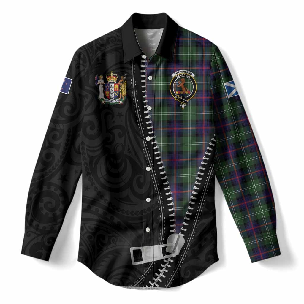 Sutherland Tartan Women Casual Shirt New Zealand Pattern Unique Zipper Stylized
