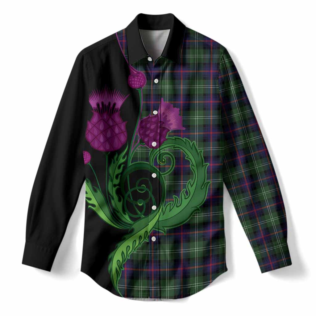 Sutherland Tartan Women Casual Shirt Traditional Scottish Thistle