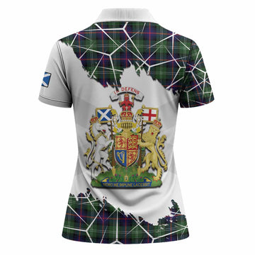 Sutherland Tartan Women Polo Shirt with Family Crest and Lion Rampant Grunge Style
