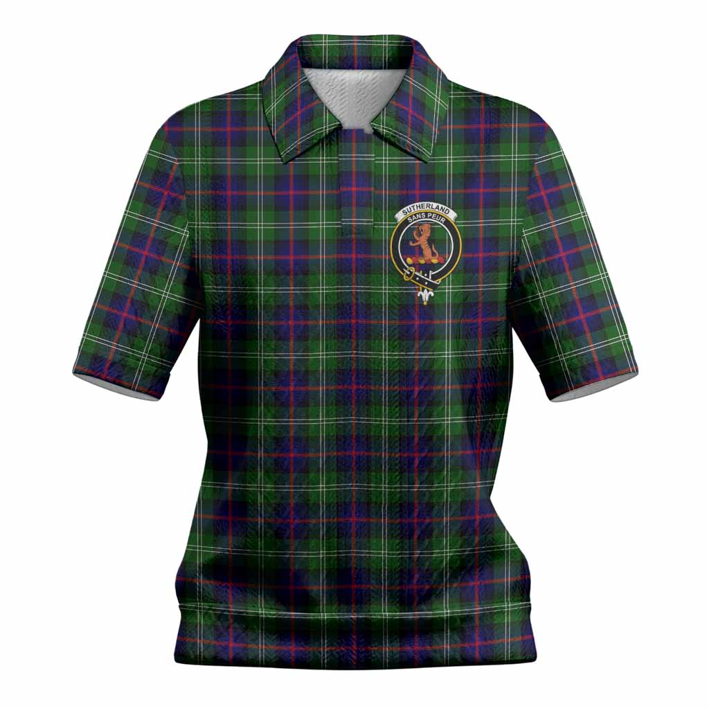 Sutherland Tartan Women’s Polo Sweater Top with Family Crest