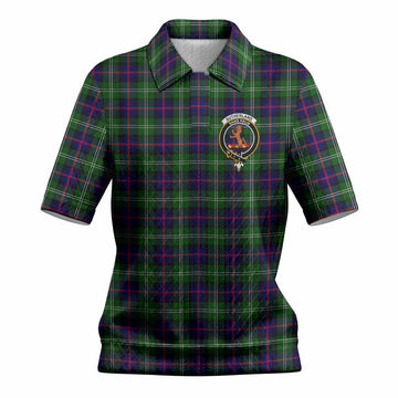 Sutherland Tartan Women’s Polo Sweater Top with Family Crest