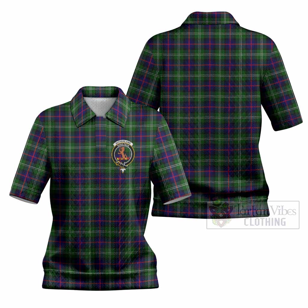 Sutherland Tartan Women’s Polo Sweater Top with Family Crest