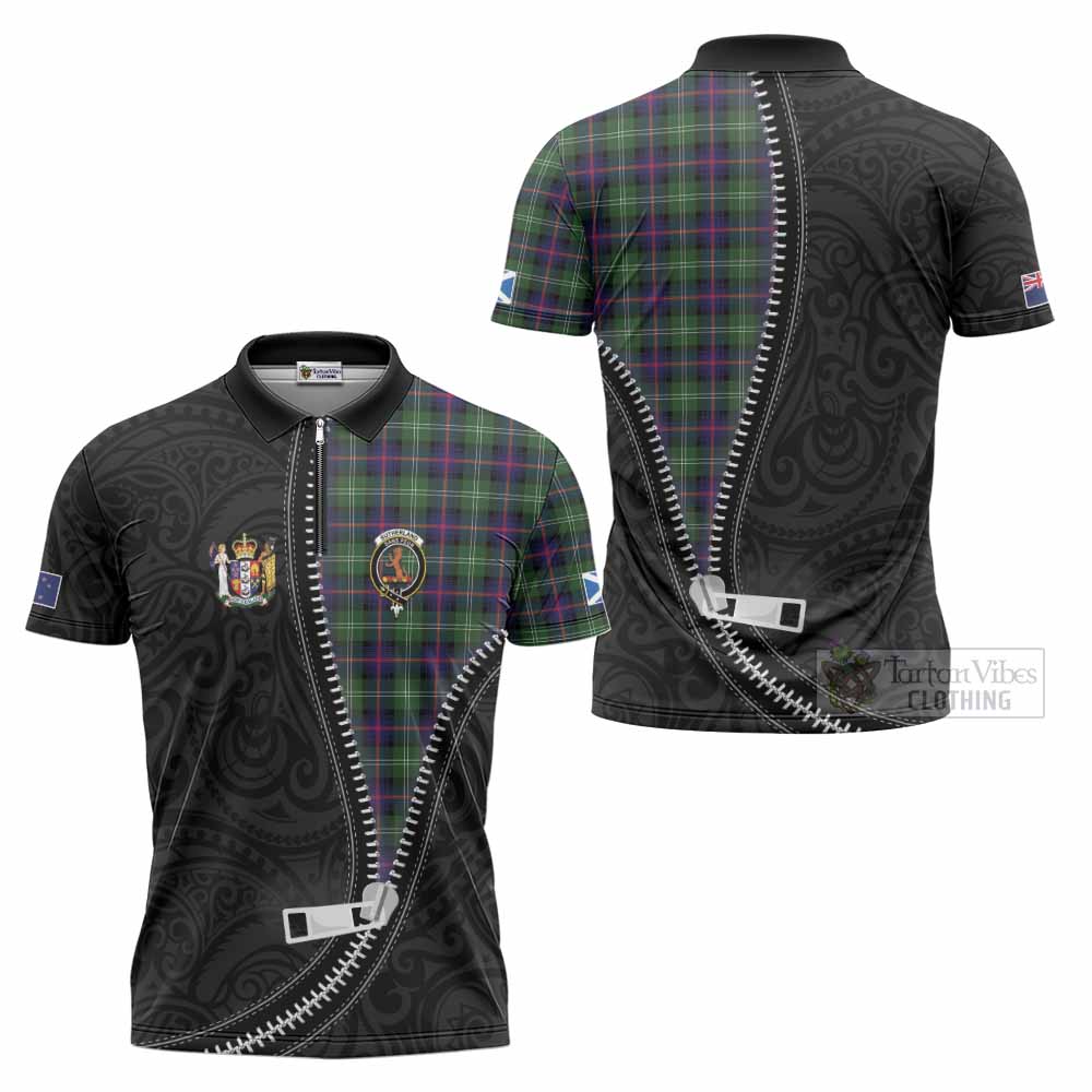Sutherland Tartan Zipper Polo Shirt New Zealand Pattern Unique Zipper Stylized