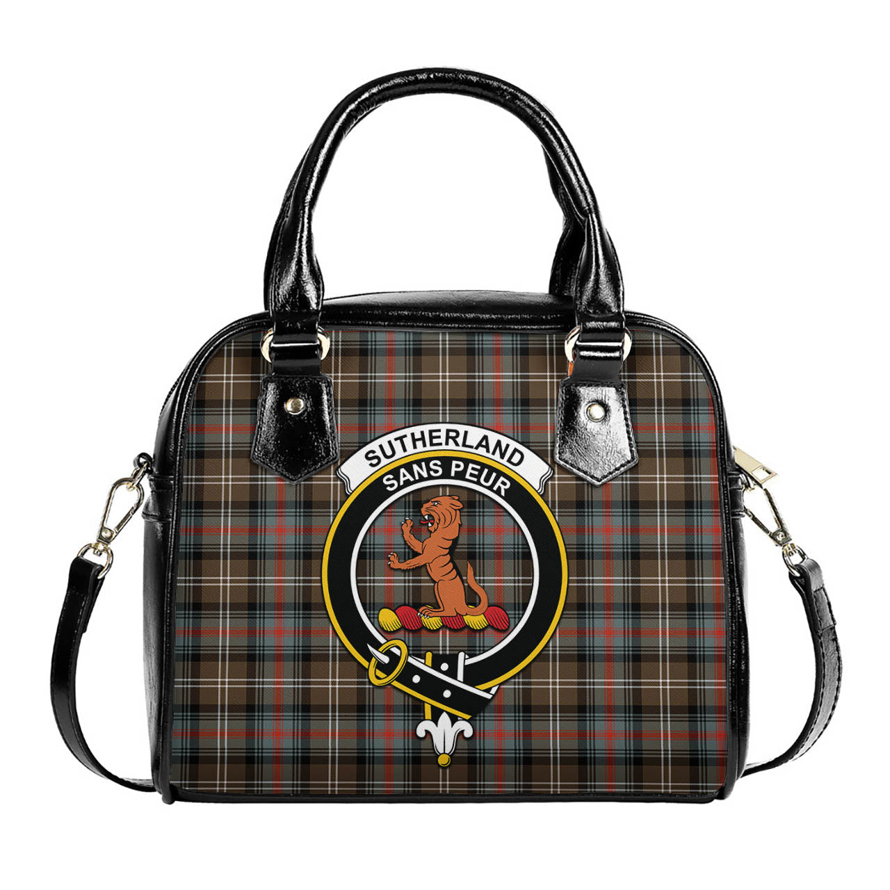 Sutherland Weathered Tartan Shoulder Handbags with Family Crest One Size 6*25*22 cm - Tartanvibesclothing