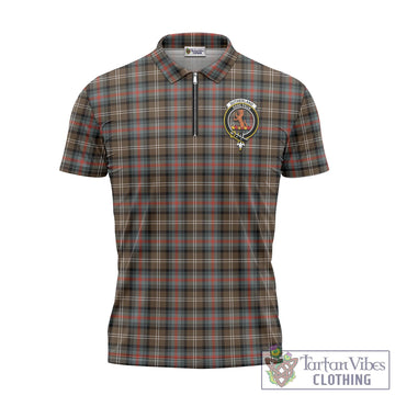 Sutherland Weathered Tartan Zipper Polo Shirt with Family Crest