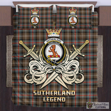 Sutherland Weathered Tartan Bedding Set with Clan Crest and the Golden Sword of Courageous Legacy