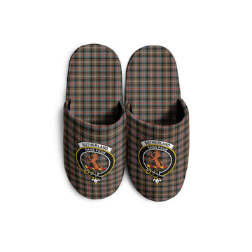 Sutherland Weathered Tartan Home Slippers with Family Crest