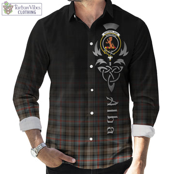 Sutherland Weathered Tartan Long Sleeve Button Up Featuring Alba Gu Brath Family Crest Celtic Inspired