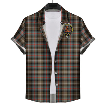 Sutherland Weathered Tartan Short Sleeve Button Down Shirt with Family Crest