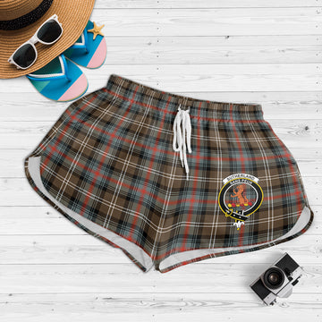 Sutherland Weathered Tartan Womens Shorts with Family Crest