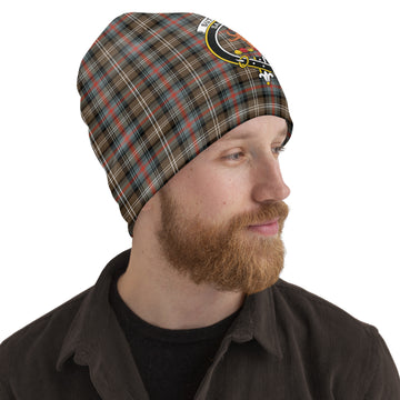 Sutherland Weathered Tartan Beanies Hat with Family Crest