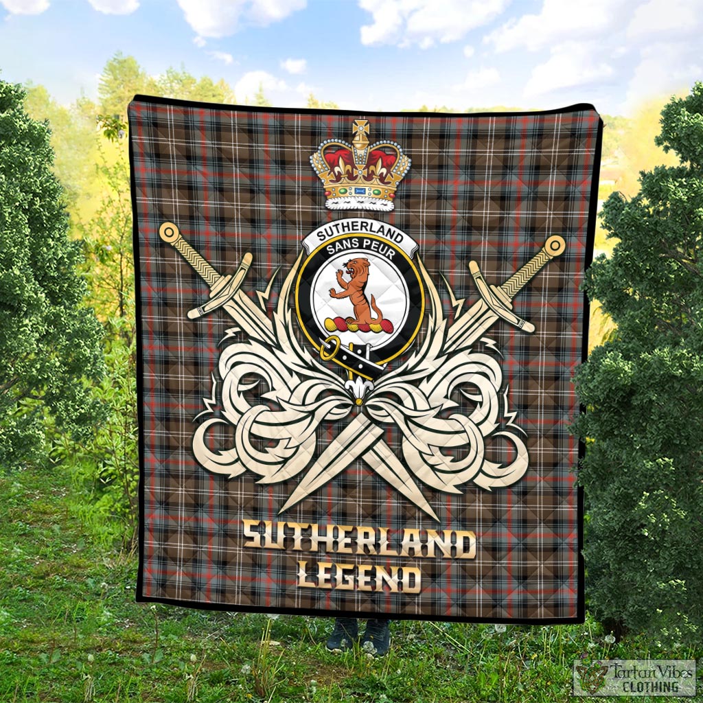Tartan Vibes Clothing Sutherland Weathered Tartan Quilt with Clan Crest and the Golden Sword of Courageous Legacy