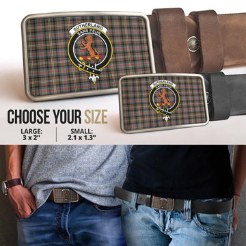 Sutherland Weathered Tartan Belt Buckles with Family Crest
