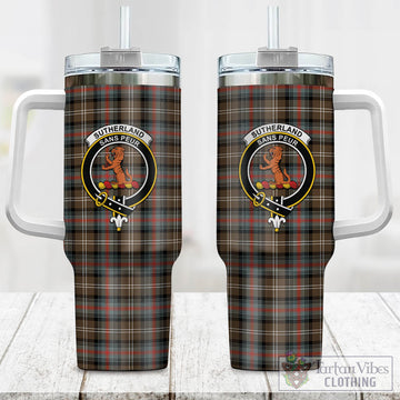 Sutherland Weathered Tartan and Family Crest Tumbler with Handle