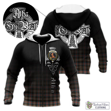 Sutherland Weathered Tartan Knitted Hoodie Featuring Alba Gu Brath Family Crest Celtic Inspired
