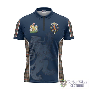 Sutherland Weathered Tartan Zipper Polo Shirt with Family Crest and Lion Rampant Vibes Sport Style