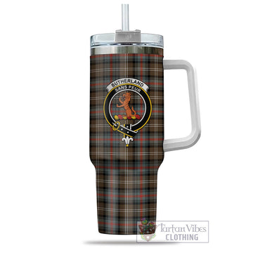 Sutherland Weathered Tartan and Family Crest Tumbler with Handle