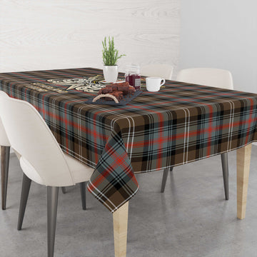 Sutherland Weathered Tartan Tablecloth with Clan Crest and the Golden Sword of Courageous Legacy