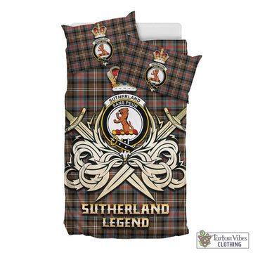 Sutherland Weathered Tartan Bedding Set with Clan Crest and the Golden Sword of Courageous Legacy