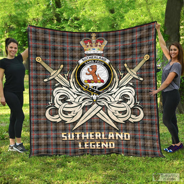 Sutherland Weathered Tartan Quilt with Clan Crest and the Golden Sword of Courageous Legacy