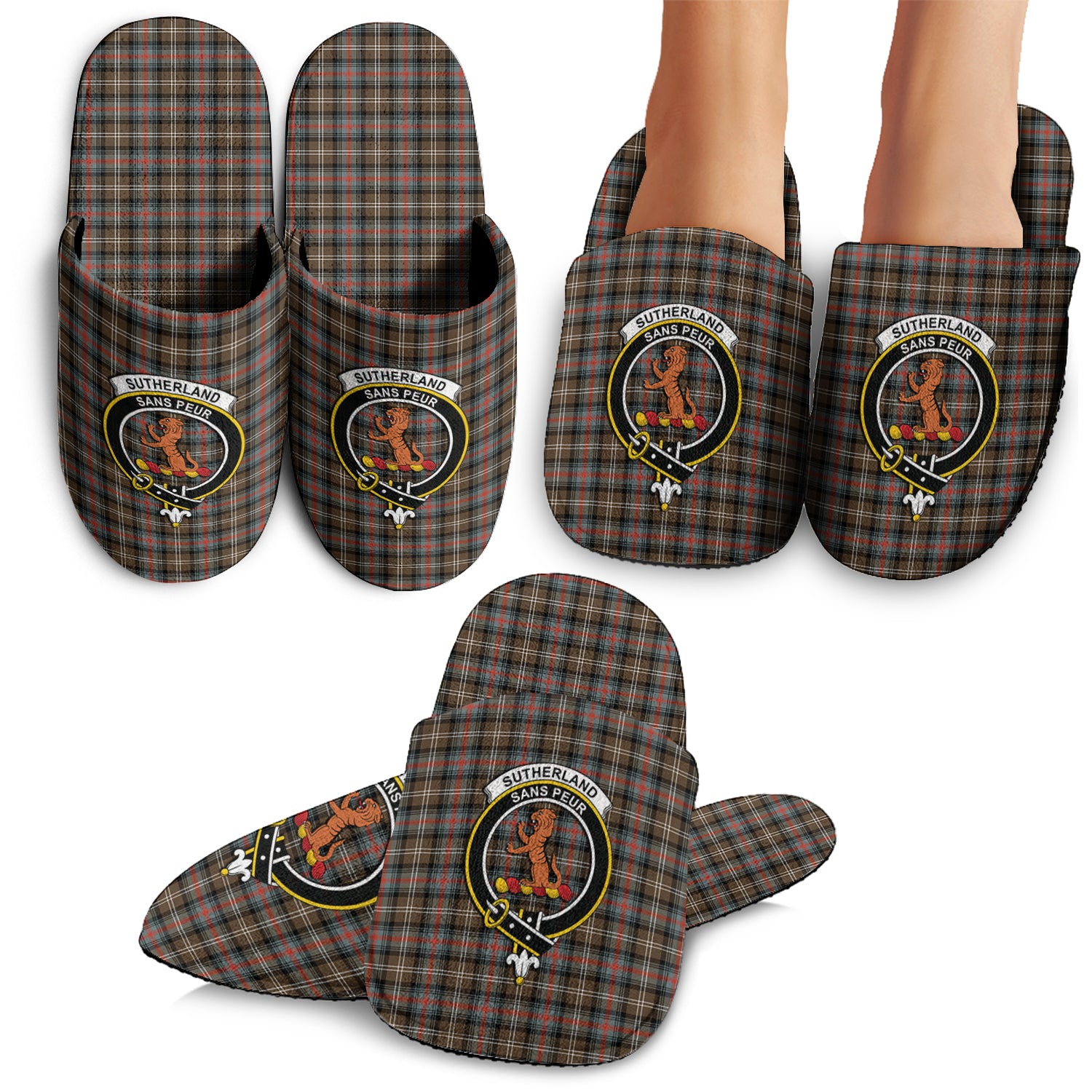 Sutherland Weathered Tartan Home Slippers with Family Crest - Tartanvibesclothing Shop