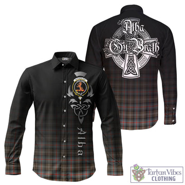 Sutherland Weathered Tartan Long Sleeve Button Up Featuring Alba Gu Brath Family Crest Celtic Inspired