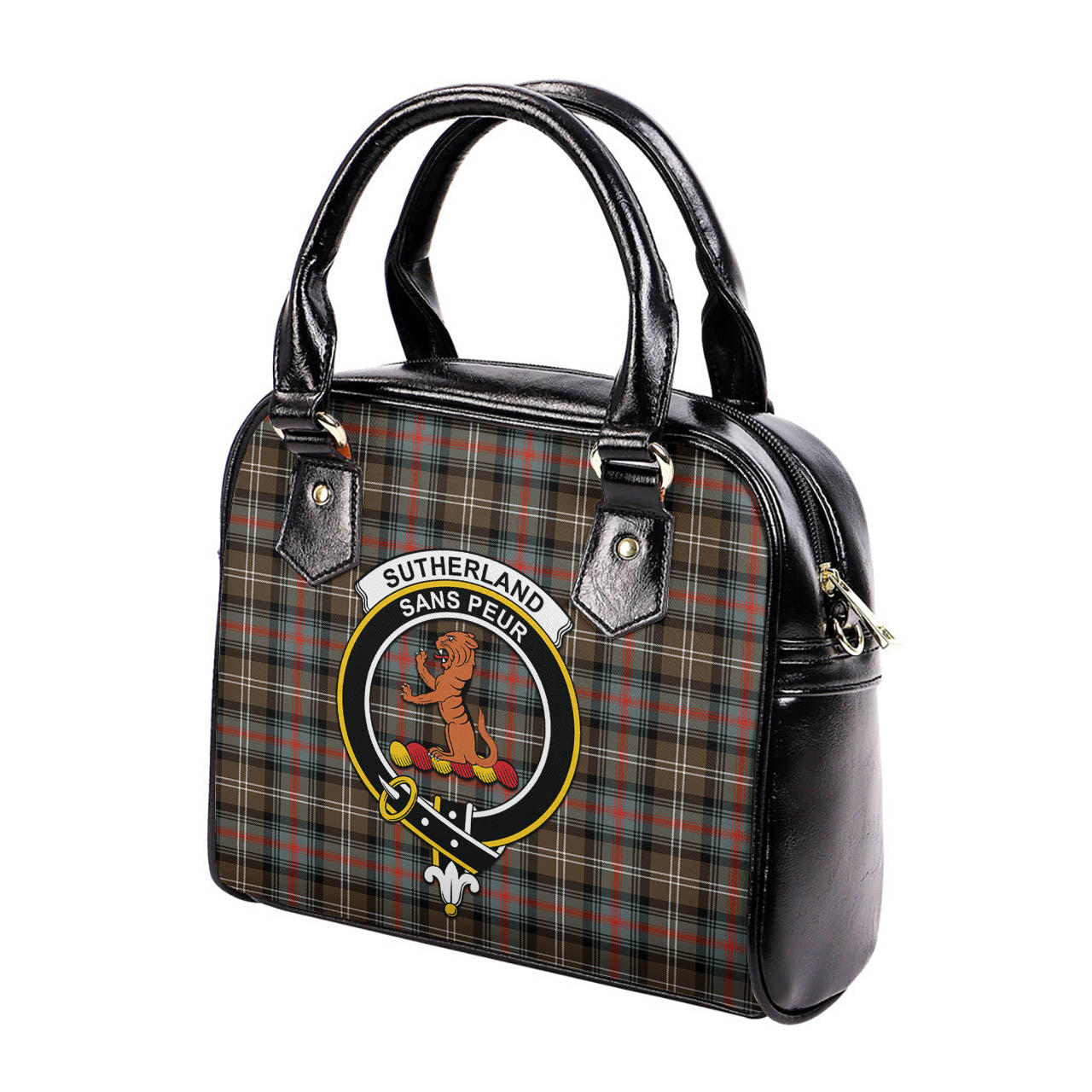 Sutherland Weathered Tartan Shoulder Handbags with Family Crest - Tartanvibesclothing