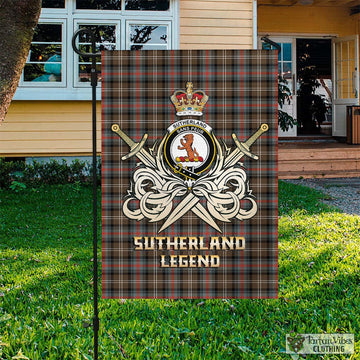 Sutherland Weathered Tartan Flag with Clan Crest and the Golden Sword of Courageous Legacy