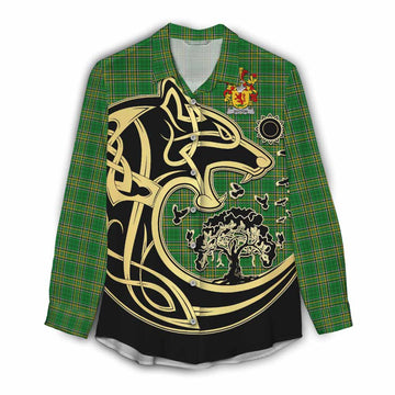 Sutton Irish Tartan Women's Casual Shirt with Coat of Arms Celtic Wolf Style Female - Tartan Vibes Clothing