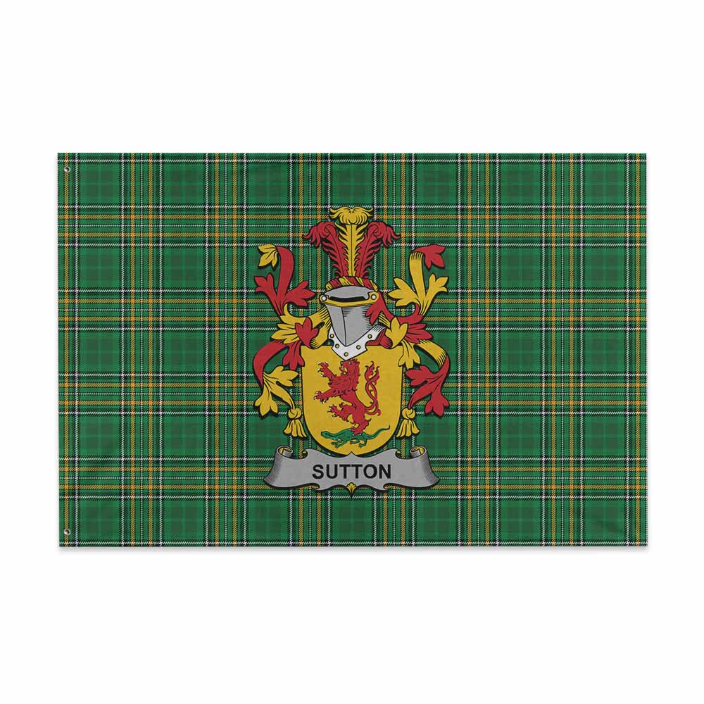 Tartan Vibes Clothing Sutton Irish Clan Tartan House Flag with Coat of Arms