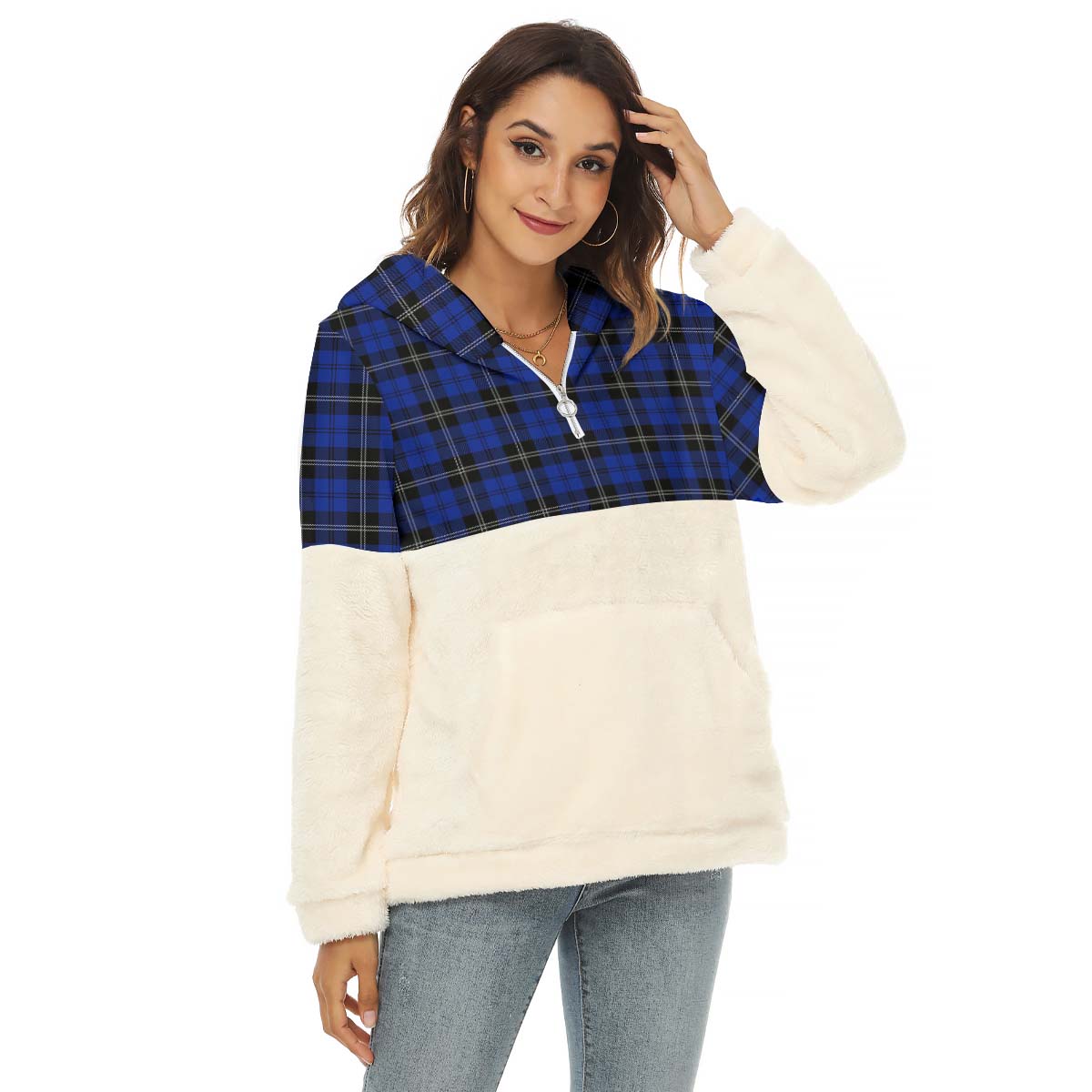 Swan Tartan Women's Borg Fleece Hoodie With Half Zip Female - Tartan Vibes Clothing