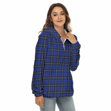 Tartan Vibes Clothing Swan Tartan Women's Borg  Half Zip Fleece Hoodie