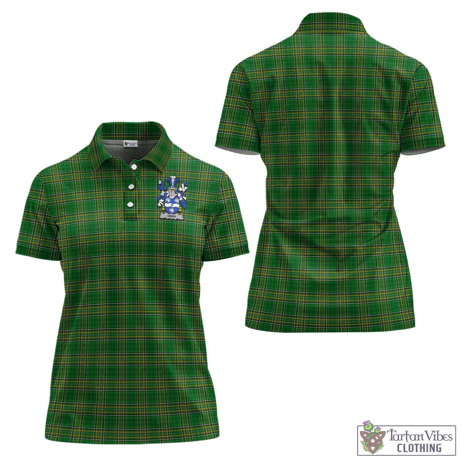 Tartan Vibes Clothing Swan Ireland Clan Tartan Women's Polo Shirt with Coat of Arms