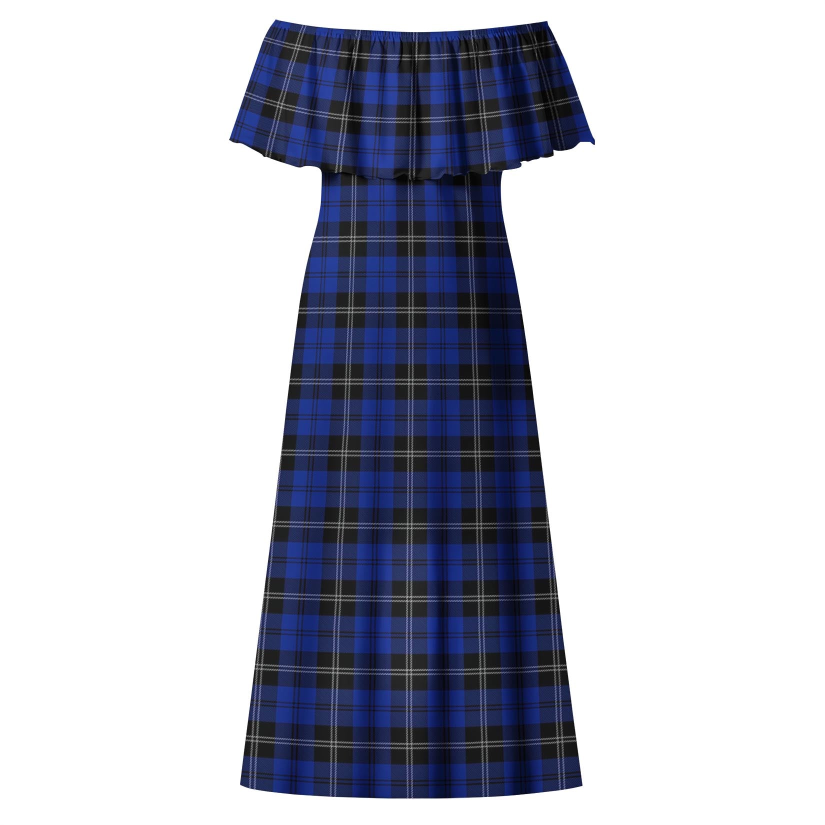 Swan Tartan Off Shoulder Long Dress - Tartanvibesclothing