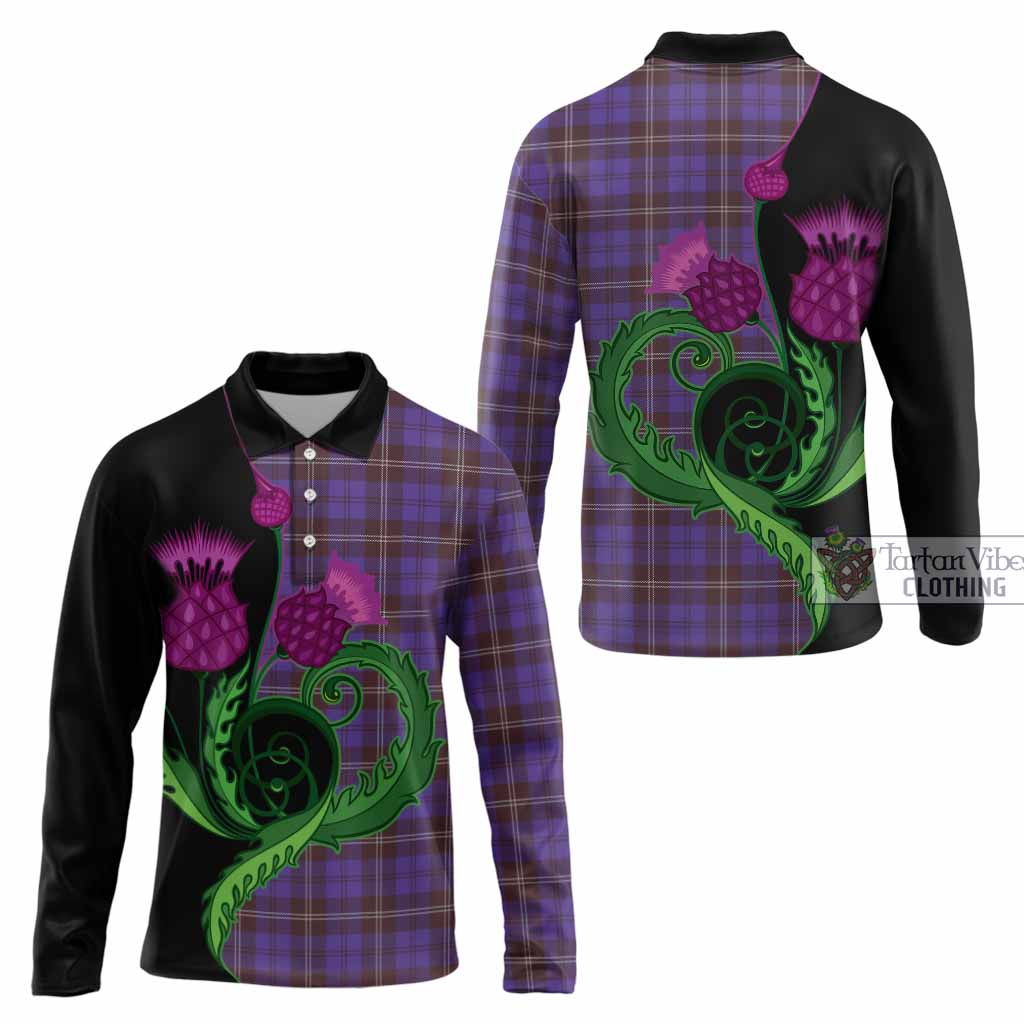 Swan Tartan Long Sleeve Polo Shirt Traditional Scottish Thistle